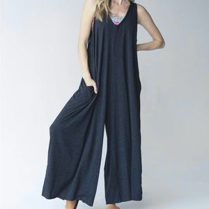 Natural Life Knit V-Neck Jumpsuit Grey Blue